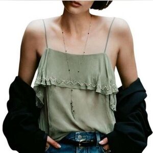 NWT Zara Green Ruffled Sleeveless Camisole